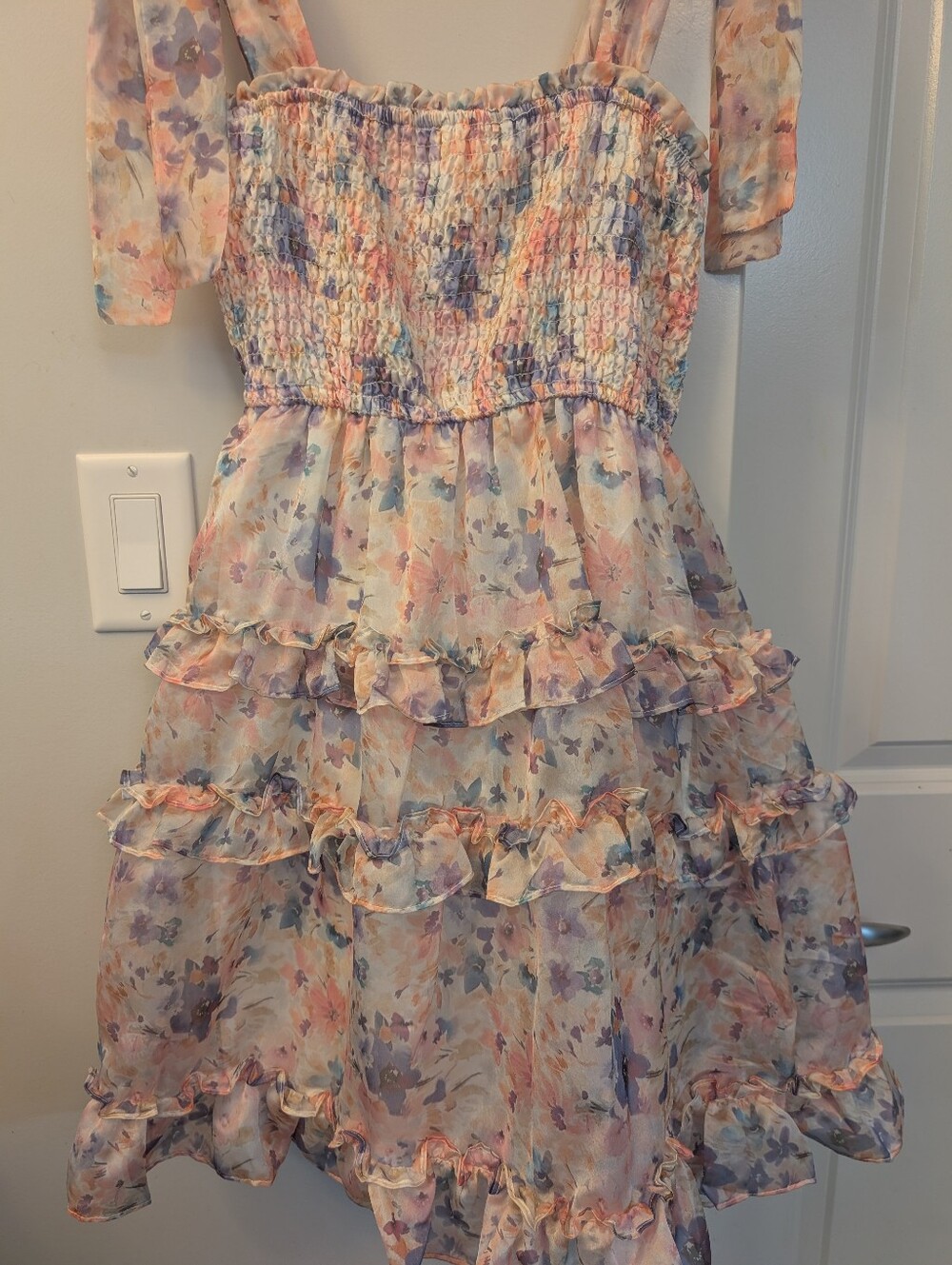 Storia Pastel Floral Ruffle Sundress - Pink & Lavender, Size small